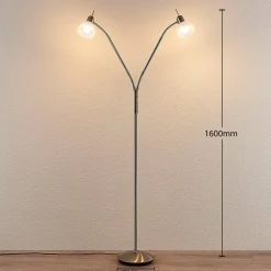 Lindby vloerlamp Gwendolin, 160 cm, nikkelkleurig, 2-lamps.