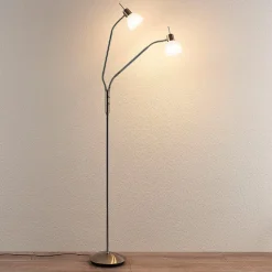 Lindby vloerlamp Gwendolin, 160 cm, nikkelkleurig, 2-lamps.