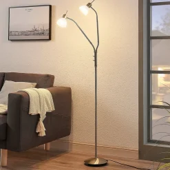 Lindby vloerlamp Gwendolin, 160 cm, nikkelkleurig, 2-lamps.