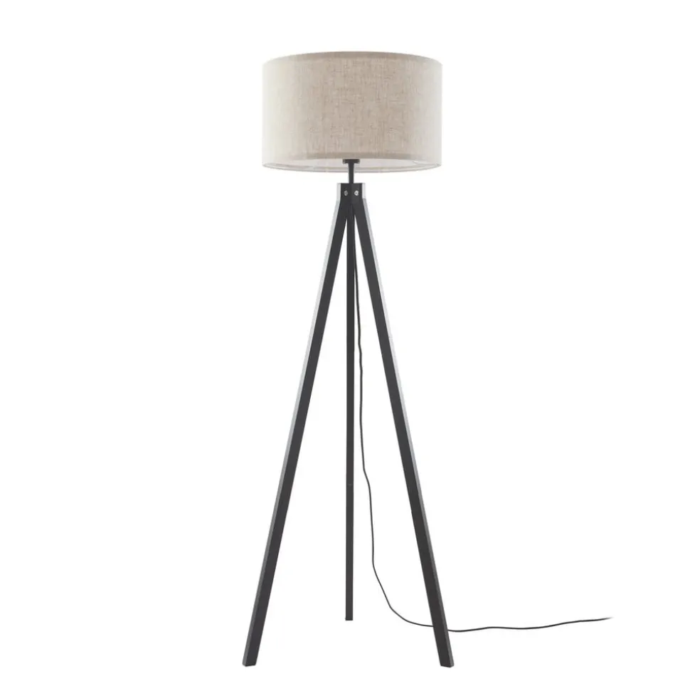 Lindby vloerlamp Herry, zwart, hout, driepoot, 153 cm