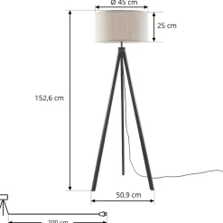 Lindby vloerlamp Herry, zwart, hout, driepoot, 153 cm