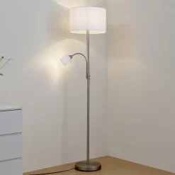 Lindby vloerlamp Jaileen, wit, textiel, 170 cm, leeslampje