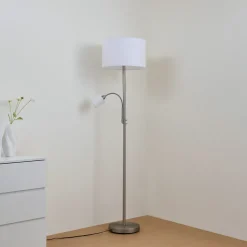 Lindby vloerlamp Jaileen, wit, textiel, 170 cm, leeslampje