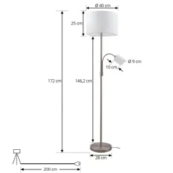 Lindby vloerlamp Jaileen, wit, textiel, 170 cm, leeslampje