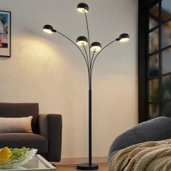 Lindby vloerlamp Jewa, zwart, metaal, 5-lamps, E14