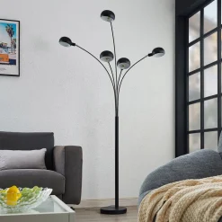 Lindby vloerlamp Jewa, zwart, metaal, 5-lamps, E14