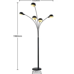 Lindby vloerlamp Jewa, zwart, metaal, 5-lamps, E14
