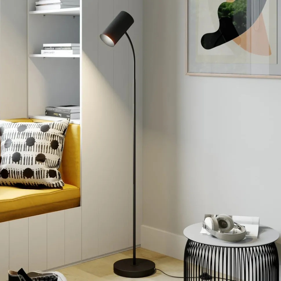 Lindby vloerlamp Karoli, zwart, 156cm, metaal, flexibele arm