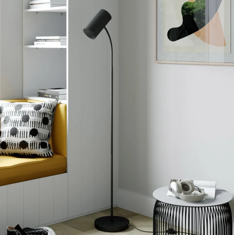 Lindby vloerlamp Karoli, zwart, 156cm, metaal, flexibele arm