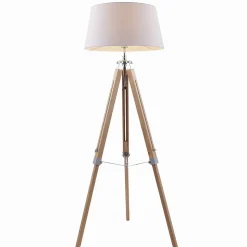 Lindby vloerlamp Katie, 162 cm, wit, textiel, hout, driepoot