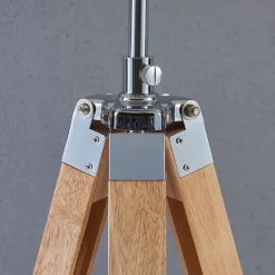 Lindby vloerlamp Katie, 162 cm, wit, textiel, hout, driepoot