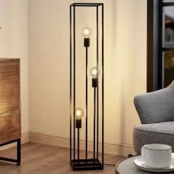 Lindby vloerlamp Krisha, zwart, metaal, 3-lamps, E27
