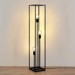 Lindby vloerlamp Krisha, zwart, metaal, 3-lamps, E27