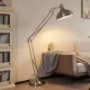 Lindby vloerlamp Leia, zilver, metaal, 180cm, draaibaar, E27