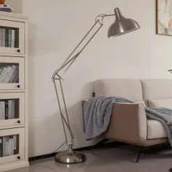 Lindby vloerlamp Leia, zilver, metaal, 180cm, draaibaar, E27