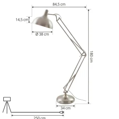 Lindby vloerlamp Leia, zilver, metaal, 180cm, draaibaar, E27