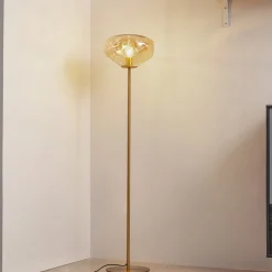 Lindby vloerlamp Lelia, amber, glas, metaal, 150 cm