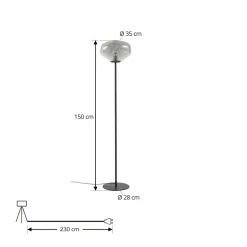 Lindby vloerlamp Lelia, rookgrijs, glas, metaal, 150 cm