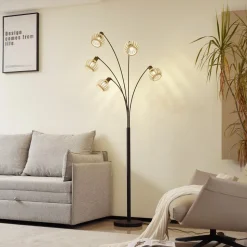 Lindby vloerlamp Lielle, natuurlijk bamboe, 5-lamps, 190 cm