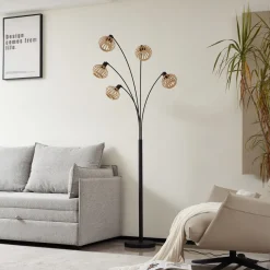 Lindby vloerlamp Lielle, natuurlijk bamboe, 5-lamps, 190 cm
