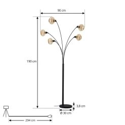 Lindby vloerlamp Lielle, natuurlijk bamboe, 5-lamps, 190 cm