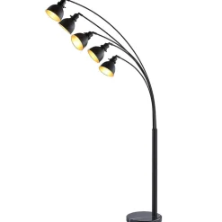 Lindby vloerlamp Lira, 5-lamps, hoogte 205 cm, zwart, goud