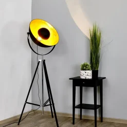 Lindby vloerlamp Mineva. zwart/goud, metaal, hoogte 180 cm