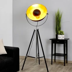 Lindby vloerlamp Mineva. zwart/goud, metaal, hoogte 180 cm