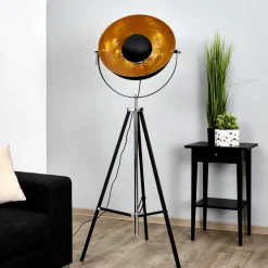 Lindby vloerlamp Mineva. zwart/goud, metaal, hoogte 180 cm