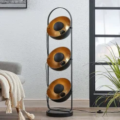 Lindby vloerlamp Muriel, 3-lamps, zwart/goud, metaal