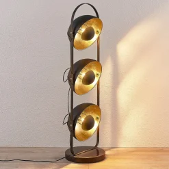 Lindby vloerlamp Muriel, 3-lamps, zwart/goud, metaal