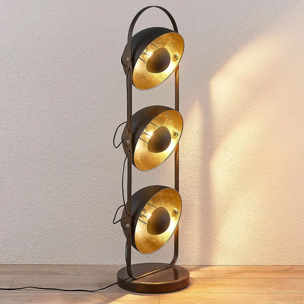 Lindby vloerlamp Muriel, 3-lamps, zwart/goud, metaal