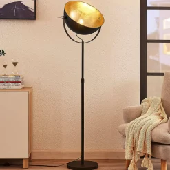 Lindby vloerlamp Muriel, 1-lamp, zwart/goud, metaal