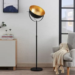 Lindby vloerlamp Muriel, 1-lamp, zwart/goud, metaal