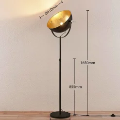 Lindby vloerlamp Muriel, 1-lamp, zwart/goud, metaal