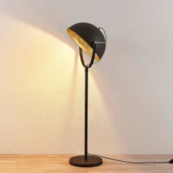 Lindby vloerlamp Muriel, 1-lamp, zwart/goud, metaal