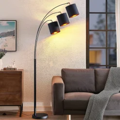Lindby vloerlamp Nanika, zwart/goud, 202 cm, E27, 3-lamps.