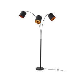 Lindby vloerlamp Nanika, zwart/goud, 202 cm, E27, 3-lamps.
