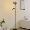 Lindby vloerlamp Nehemia, zwart, glas, leeslampje, 185 cm