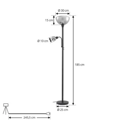 Lindby vloerlamp Nehemia, zwart, glas, leeslampje, 185 cm