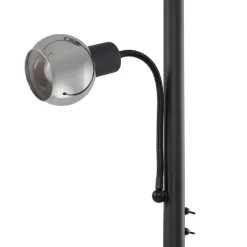 Lindby vloerlamp Nehemia, zwart, glas, leeslampje, 185 cm