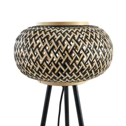 Lindby vloerlamp Nerys, zwart, bamboe, Ø 31,5 cm, driepoot