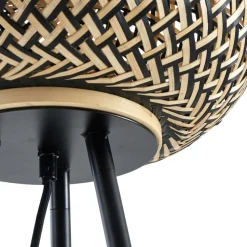 Lindby vloerlamp Nerys, zwart, bamboe, Ø 31,5 cm, driepoot