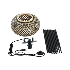 Lindby vloerlamp Nerys, zwart, bamboe, Ø 31,5 cm, driepoot