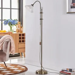 Lindby vloerlamp Otis, antiek messing, glas, 170 cm, E27