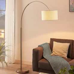 Lindby vloerlamp Railyn, wit, stof, 200cm, E27