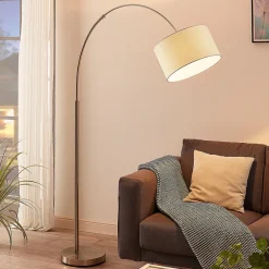 Lindby vloerlamp Railyn, wit, stof, 200cm, E27