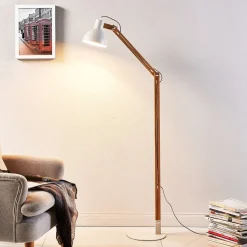 Lindby vloerlamp Shivanja, hout, verstelbaar, 146 cm, E27