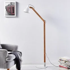 Lindby vloerlamp Shivanja, hout, verstelbaar, 146 cm, E27