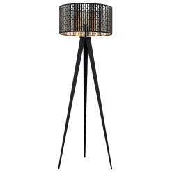 Lindby vloerlamp Thoralf, driepoot, zwart, textiel, Ø50cm